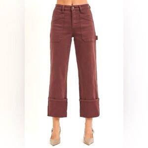 RISEN Full Size High Rise Wide Straight Cuffed Patch Jeans​